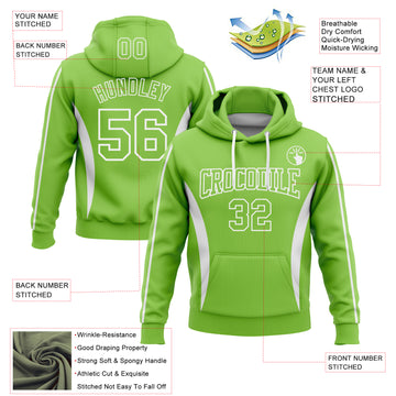 Custom Stitched Neon Green White 3D Pattern Design Color Blocking Stripe Sports Pullover Sweatshirt Hoodie