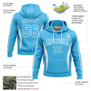 Custom Stitched Sky Blue White 3D Pattern Design Color Blocking Stripe Sports Pullover Sweatshirt Hoodie