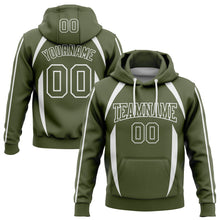 Load image into Gallery viewer, Custom Stitched Olive White 3D Pattern Design Contrast Color Stripe Sports Pullover Sweatshirt Hoodie
