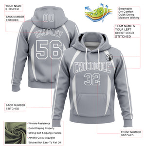 Custom Stitched Gray White 3D Pattern Design Contrast Color Stripe Sports Pullover Sweatshirt Hoodie