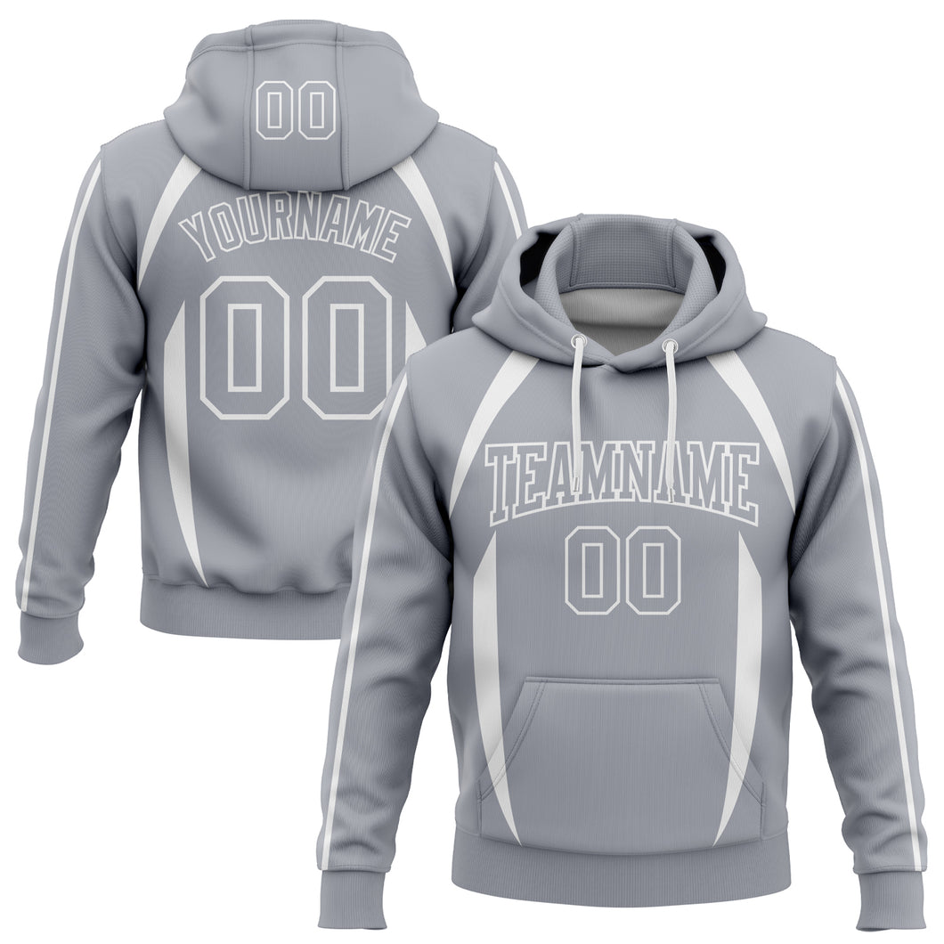 Custom Stitched Gray White 3D Pattern Design Contrast Color Stripe Sports Pullover Sweatshirt Hoodie