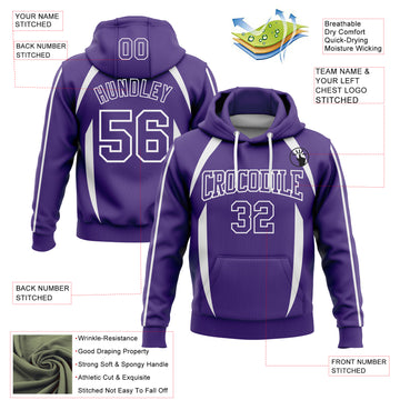 Custom Stitched Purple White 3D Pattern Design Contrast Color Stripe Sports Pullover Sweatshirt Hoodie