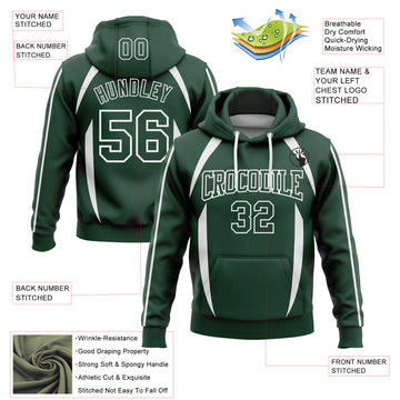 Custom Stitched Green White 3D Pattern Design Contrast Color Stripe Sports Pullover Sweatshirt Hoodie