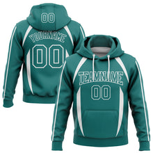 Load image into Gallery viewer, Custom Stitched Teal White 3D Pattern Design Contrast Color Stripe Sports Pullover Sweatshirt Hoodie
