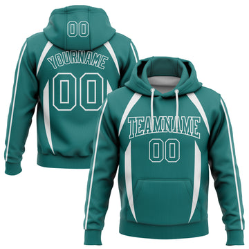 Custom Stitched Teal White 3D Pattern Design Contrast Color Stripe Sports Pullover Sweatshirt Hoodie