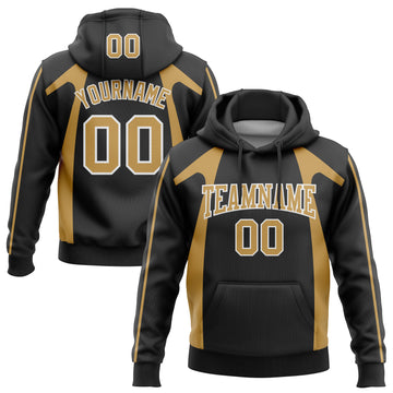 Custom Stitched Black Old Gold-White 3D Pattern Design Segmentation Patchwork Stripe Sports Pullover Sweatshirt Hoodie