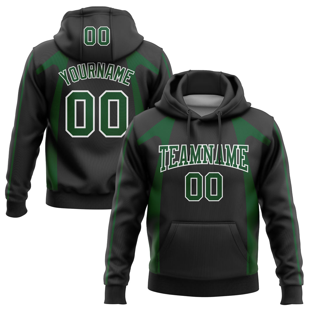 Custom Stitched Black Green-White 3D Pattern Design Segmentation Patchwork Stripe Sports Pullover Sweatshirt Hoodie