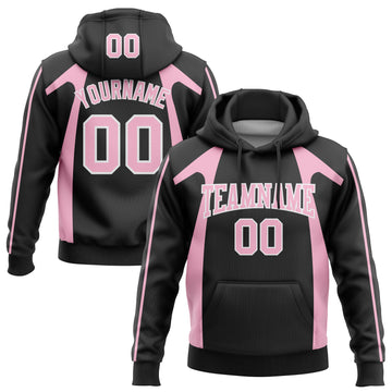 Custom Stitched Black Light Pink-White 3D Pattern Design Segmentation Patchwork Stripe Sports Pullover Sweatshirt Hoodie