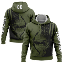 Load image into Gallery viewer, Custom Stitched Olive White-Black 3D American Flag And Bow Hunter Hunting Sports Pullover Sweatshirt Hoodie
