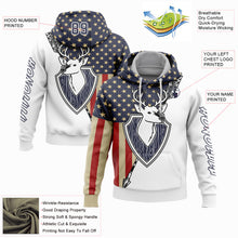 Load image into Gallery viewer, Custom Stitched White Navy 3D American Flag And Deer Hunting Sports Pullover Sweatshirt Hoodie
