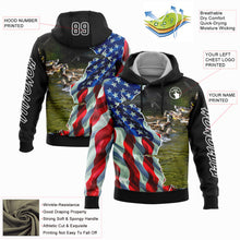 Load image into Gallery viewer, Custom Stitched Black White 3D American Flag And Duck Hunting Sports Pullover Sweatshirt Hoodie
