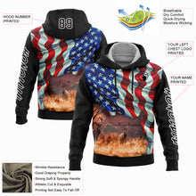 Load image into Gallery viewer, Custom Stitched Black White 3D American Flag And Deer Hunting Sports Pullover Sweatshirt Hoodie
