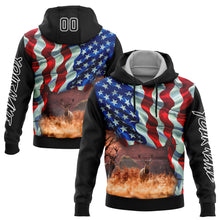 Load image into Gallery viewer, Custom Stitched Black White 3D American Flag And Deer Hunting Sports Pullover Sweatshirt Hoodie
