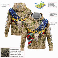 Load image into Gallery viewer, Custom Stitched City Cream White-Black 3D American Flag And Deer Skull Hunting Sports Pullover Sweatshirt Hoodie
