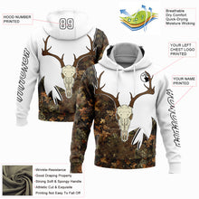 Load image into Gallery viewer, Custom Stitched White Black-Camo 3D Deer Skull Hunting Sports Pullover Sweatshirt Hoodie
