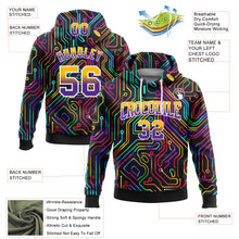 Load image into Gallery viewer, Custom Stitched Black Gold-Purple Fade 3D Pattern Design Colorful Line Shapes Sports Pullover Sweatshirt Hoodie
