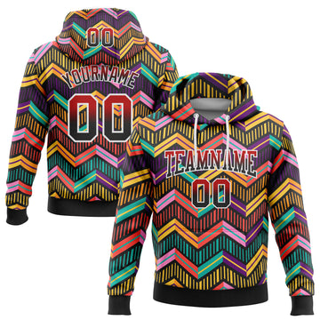 Custom Stitched Black Red-White Fade 3D Pattern Design Colorful Stripes Shapes Sports Pullover Sweatshirt Hoodie