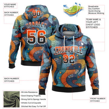 Custom Stitched Black Orange-White Fade 3D Pattern Design Colorful Curve Shapes Sports Pullover Sweatshirt Hoodie