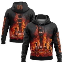 Load image into Gallery viewer, Custom Stitched Black Orange 3D Flame Chess International Chess Day Sports Pullover Sweatshirt Hoodie
