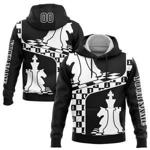 Custom Stitched Black White 3D Chess International Chess Day Sports Pullover Sweatshirt Hoodie