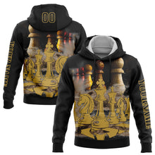 Load image into Gallery viewer, Custom Stitched Black Old Gold 3D Chess International Chess Day Sports Pullover Sweatshirt Hoodie
