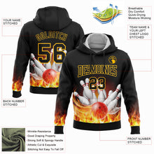 Load image into Gallery viewer, Custom Stitched Black Gold 3D Flame Bowling Sports Pullover Sweatshirt Hoodie
