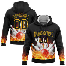 Load image into Gallery viewer, Custom Stitched Black Gold 3D Flame Bowling Sports Pullover Sweatshirt Hoodie
