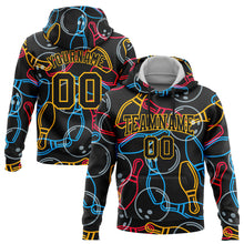 Load image into Gallery viewer, Custom Stitched Black Gold 3D Bowling Sports Pullover Sweatshirt Hoodie
