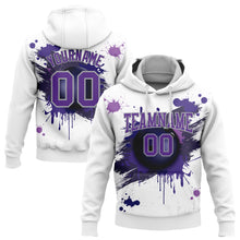 Load image into Gallery viewer, Custom Stitched White Purple-Gray 3D Dripping Splatter Bowling Ball Sports Pullover Sweatshirt Hoodie
