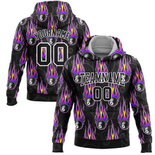 Load image into Gallery viewer, Custom Stitched Black White-Purple 3D Flame Billiard Snooker 8 Ball Sports Pullover Sweatshirt Hoodie
