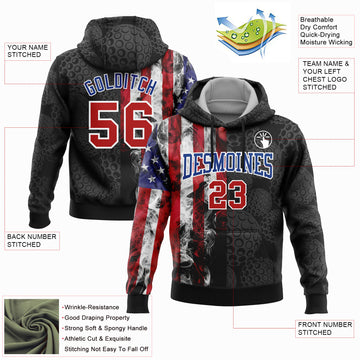 Custom Stitched Black Red-Royal 3D Golf Ball American Flag Sports Pullover Sweatshirt Hoodie