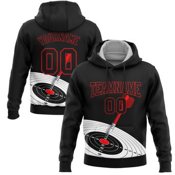 Custom Stitched Black Red 3D Dart Board Target Sports Pullover Sweatshirt Hoodie