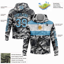 Load image into Gallery viewer, Custom Stitched Camo Light Blue-Black 3D Argentina Argentinian Flag Sports Pullover Sweatshirt Salute To Service Hoodie
