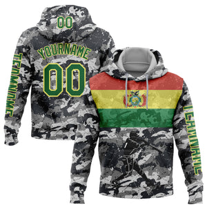 Custom Stitched Camo Grass Green-Light Yellow 3D Bolivia Bolivian Flag Sports Pullover Sweatshirt Salute To Service Hoodie