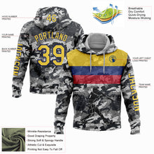 Load image into Gallery viewer, Custom Stitched Camo Yellow-US Navy Blue 3D Colombia Colombian Flag Sports Pullover Sweatshirt Salute To Service Hoodie
