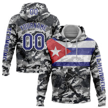 Load image into Gallery viewer, Custom Stitched Camo Dark Purple-White 3D Cuba Cuban Flag Sports Pullover Sweatshirt Salute To Service Hoodie
