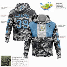 Load image into Gallery viewer, Custom Stitched Camo Light Blue-Black 3D Guatemala Guatemalan Flag Sports Pullover Sweatshirt Salute To Service Hoodie
