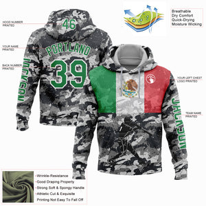 Custom Stitched Camo Kelly Green-White 3D Mexico Mexican Flag Sports Pullover Sweatshirt Salute To Service Hoodie