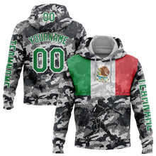 Load image into Gallery viewer, Custom Stitched Camo Kelly Green-White 3D Mexico Mexican Flag Sports Pullover Sweatshirt Salute To Service Hoodie
