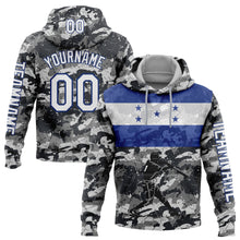 Load image into Gallery viewer, Custom Stitched Camo White-Royal 3D Honduras Honduran Flag Sports Pullover Sweatshirt Salute To Service Hoodie
