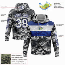 Load image into Gallery viewer, Custom Stitched Camo White-Navy 3D El Salvador El Salvadoran Flag Sports Pullover Sweatshirt Salute To Service Hoodie
