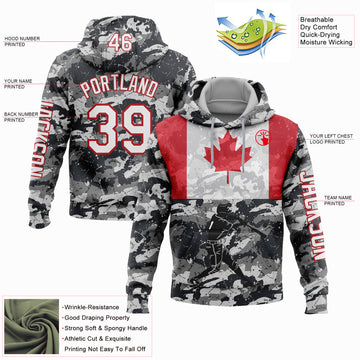 Custom Stitched Camo White-Fire Red 3D Canada Canadian Flag Sports Pullover Sweatshirt Salute To Service Hoodie