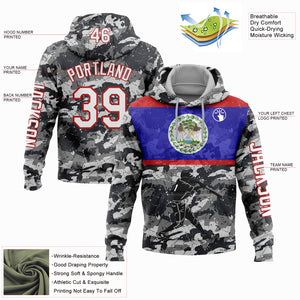 Custom Stitched Camo White-Red 3D Belize Belizean Flag Sports Pullover Sweatshirt Salute To Service Hoodie