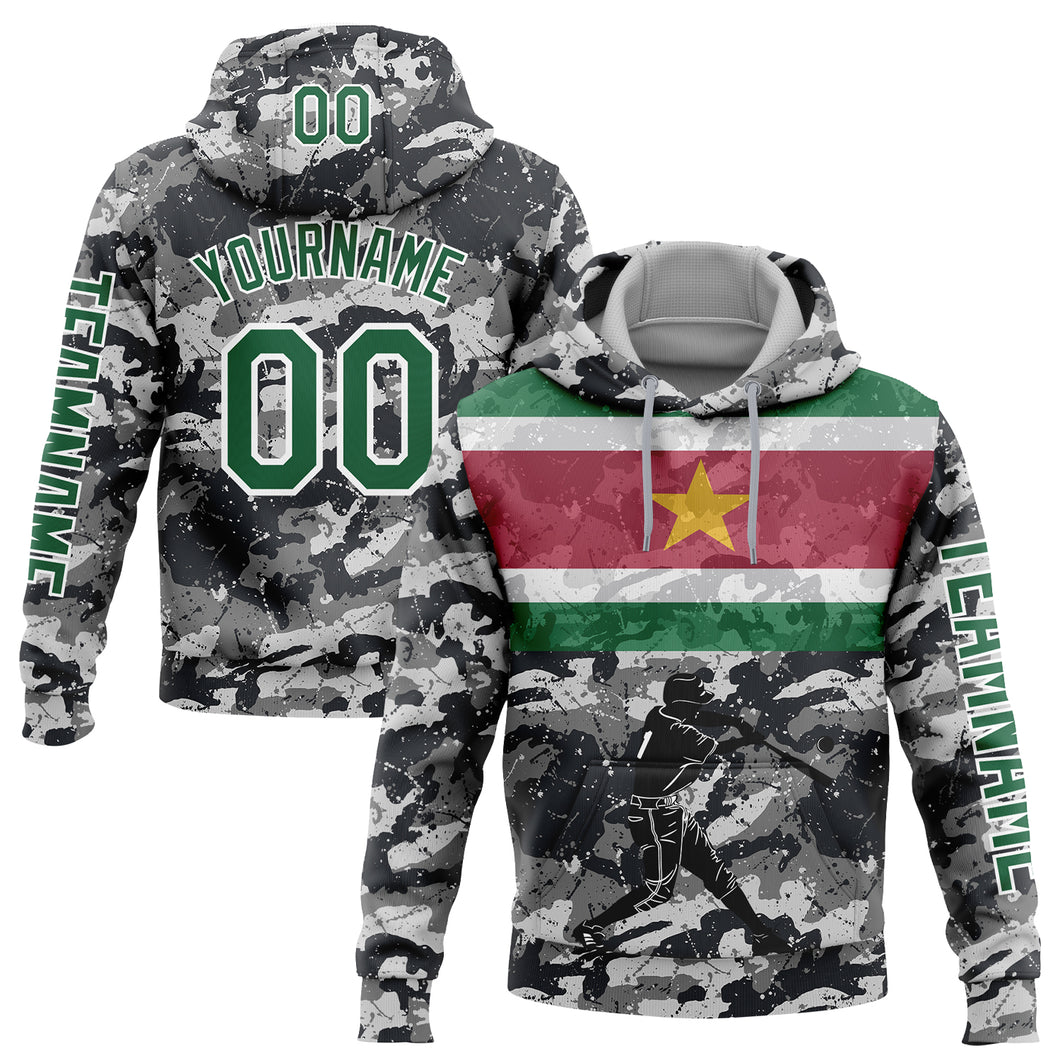 Custom Stitched Camo Kelly Green-White 3D Suriname Surinamese Flag Sports Pullover Sweatshirt Salute To Service Hoodie