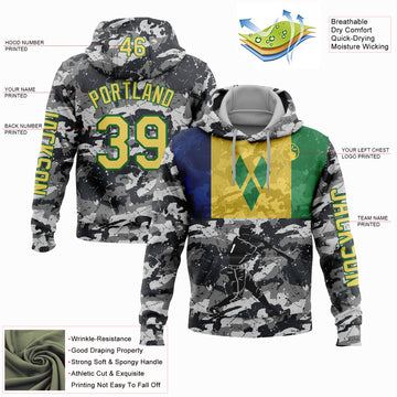 Custom Stitched Camo Yellow-Grass Green 3D Saint Vincent And The Grenadines Flag Sports Pullover Sweatshirt Salute To Service Hoodie