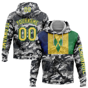 Custom Stitched Camo Yellow-Grass Green 3D Saint Vincent And The Grenadines Flag Sports Pullover Sweatshirt Salute To Service Hoodie