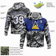 Load image into Gallery viewer, Custom Stitched Camo White-Navy 3D Saint Lucia Saint Lucian Flag Sports Pullover Sweatshirt Salute To Service Hoodie
