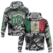 Load image into Gallery viewer, Custom Stitched Camo Kelly Green-Cream 3D Mexico Vintage Mexican Flag Sports Pullover Sweatshirt Salute To Service Hoodie
