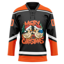 Load image into Gallery viewer, Custom Black Orange-White Funny Christmas 3D Hockey Lace Neck Jersey
