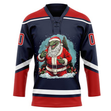 Load image into Gallery viewer, Custom Navy Red-White Funny Christmas 3D Hockey Lace Neck Jersey
